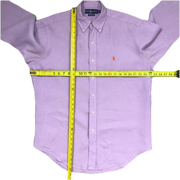 Ralph Lauren Mens Linen Shirt Med Lilac Classic Fit Button Down Long Sleeve Pony - Picture 7 of 10
